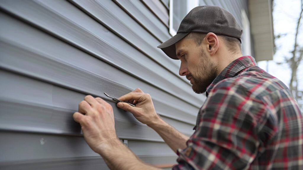 man installing siding