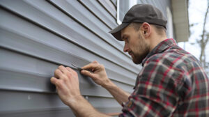 man installing siding
